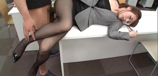  Asian Secretary with Long Legs in Black Pantyhose and High Heels Stilettos